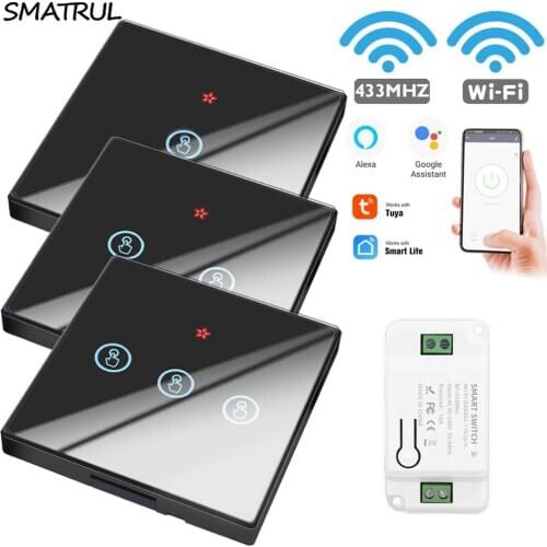 SMATRUL Tuya Smart APP WiFi Touch Wall Switch Light Wireless RF 433Mhz DIY Relay Timer Module Google Home Alexa 110V 220V On Off