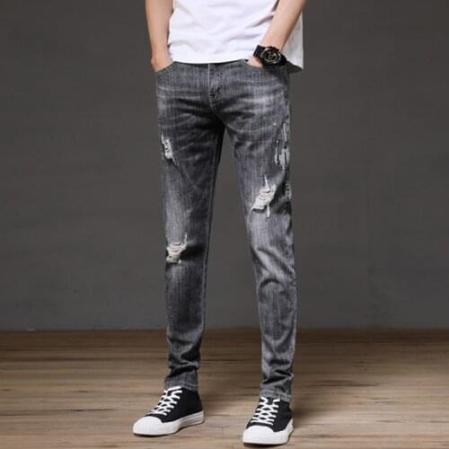 2021 New Mens Spring Autumn Stretch Jeans Fashion Classic Ripped Slim Straight-leg Daily Work Travel Trousers Brand Mens Pants