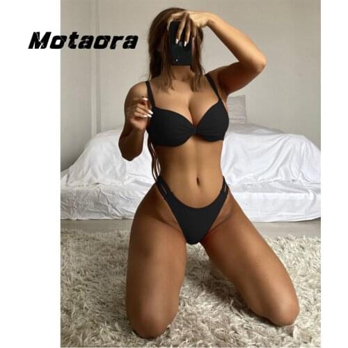 New Halter High Cut Swimsuit Push Up Backless Swimwear Women Sexy Solid Colour Bather Bathing Suit Two Pieces Thong Bikini Set