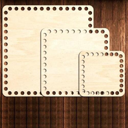 Wholesale 10Pcs 15cm/20cm Square DIY Basket Accessories Unfinished Drilled Holes Blank Wood Slices DIY Art Wooden Base
