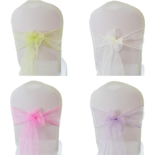25PC Organza Sheer Wedding Chair Decorations Party Hotel Chairs Sash Knot Belt Chair Bow Covers Bands Ties Chairs Sashes Decor