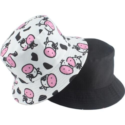 2021 New Cow Print Cute Bucket Hat Reversible Sunscreen Fisherman Hat Summer Panama Sun Hats For Women Men Hip Hop gorro
