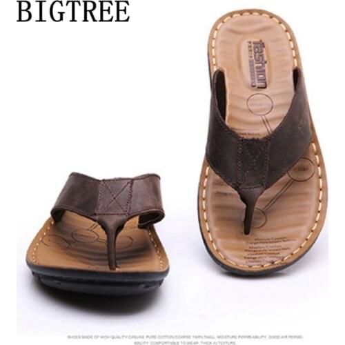 Beach Flip Flops Designer Shoes Men Slippers Genuine Leather Mens Slippers Outdoor Summer Slippers Men Slides Erkek Ayakkabi
