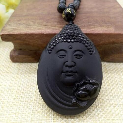 Natural Obsidian Buddha Shakya Mani Jade Pendant Jewelry Lucky to ward off evil spirits Amulet Pendant Jade Fine Jewelry