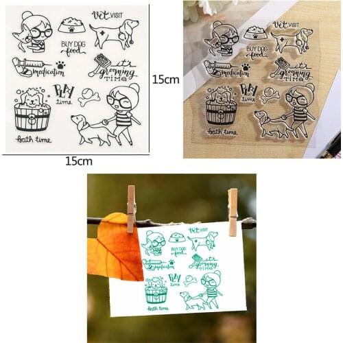 A Girl With A Cute Dog Walk The Dog BATH TIME Words Transparent Clear Silicone Stamps For DIY Scrapbooking Album Paper Cards