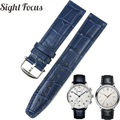 20mm (Buckle 18mm) Blue Black Watch Band Men for IWC Portofino Watch Leather Strap Replacement Watchband Belts Pin Buckle Montre