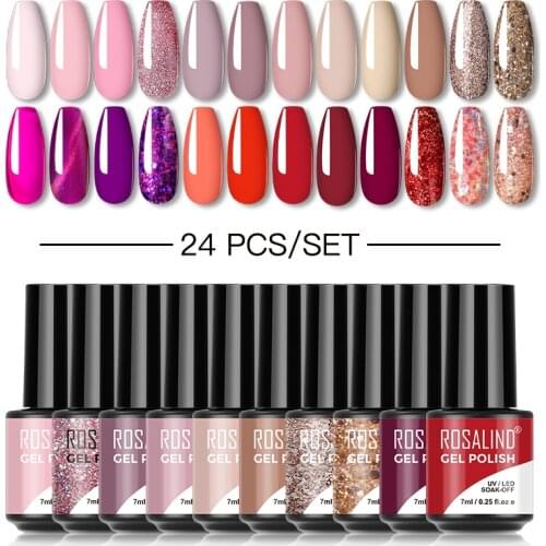 ROSALIND 7ml Gel Nail Polish Set For Manicure Glitter Gel Varnishes Kit Semi Permanent Soak Off UV Hybrid Lacquer Nail Art