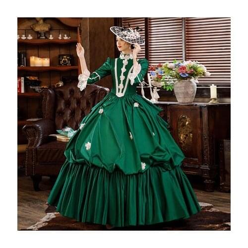 Luxury green flare sleeve ruffled rococo ball gown embroidery Renaissance Gown queen Victorian/Marie Antoinette Belle