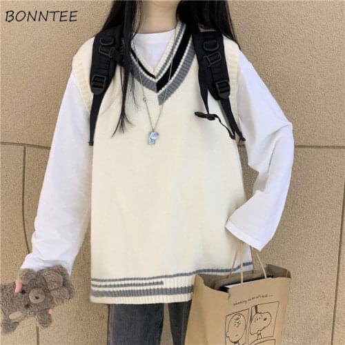 Sweater Vest Women Spring Sweet Simple New Chic Students All-match Patchwork Vintage Daily Tender Fashion Loose Ulzzang Knitwear