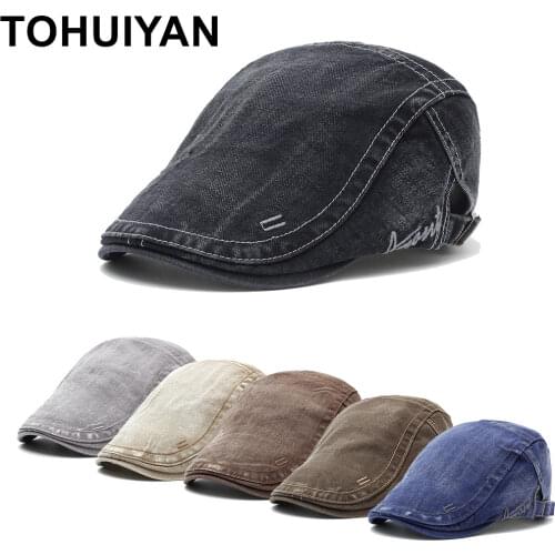 TOHUIYAN Brand Mens Newsboy Cap Gorras Para Hombre Washed Cotton Duckbill Hat Baker Boy Peaked Hats Male Casual Cabbie Ivy Hats