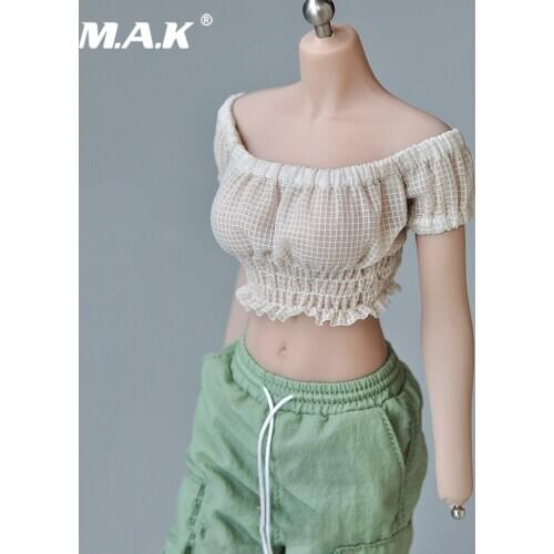 In Stock 1/6 Scale Female Figure Clothes Accessory Off Shoulder Short Sleeve Exposed Navel Folds Clothing Model for 12'' Body