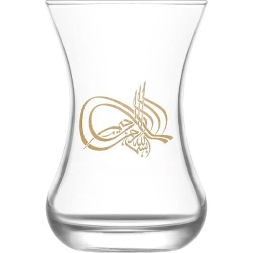 Lava Tuğra 6 Pcs Ottoman Monogram Tea Cup Tea Coffee Cups Tea Coffee Sets Tea Coffee For Trophy Turkish Tea cup Set Glass