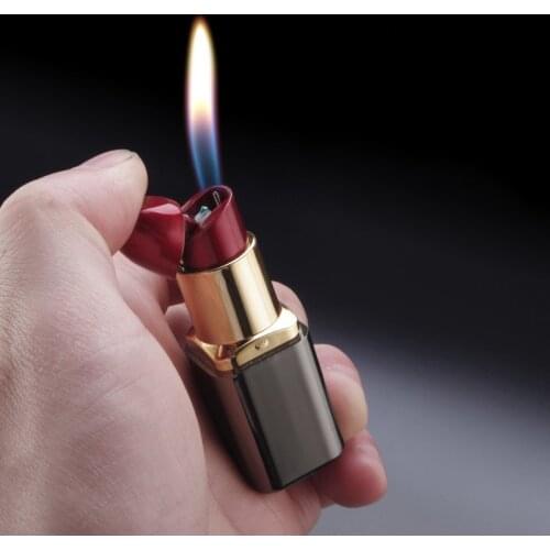 Funny Lighter Refillable Creative Lipstick Shaped Butane Gas Lighter For Women Nice Gift Cigarette Lighters