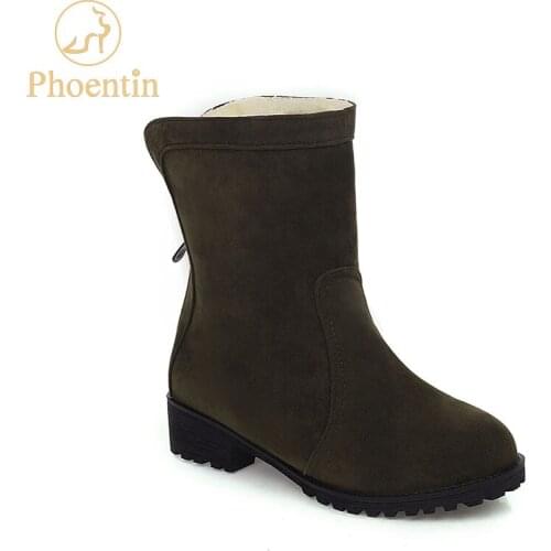Phoentin 2020 new arrival winter boots women ankle boots platform back zip closure low heels large size shoes army green FT824