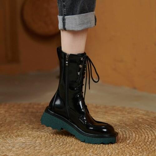 MORDOAN Cowhide Ladies Boots For Women British Style Knight Boots Thick-Soled Snow Boots Ankle Boots