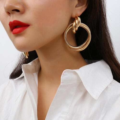 AENSOA Fashion Gold Silver Color Twisted Metal Round Circle Earrings For Women 2021 New Simple Statement Earrings Punk Jewelry