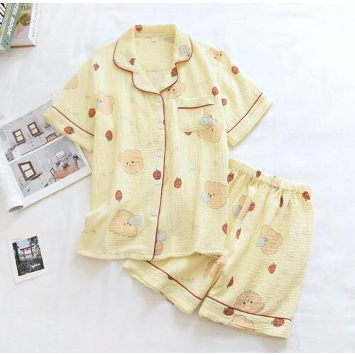Ladies Pure Cotton Pajamas New Women Clothing Sets Summer Plus Size Thin Shorts Double Gauze Seersucker Korean Home Service Suit