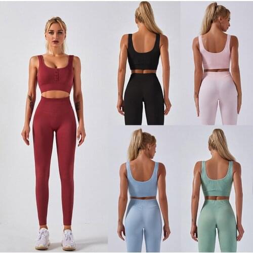 SALSPOR Fitness Women Sets 2Pcs Seamless Gathering Bra High Waist Push Up Leggings Sports Running Outdoor Gym Breathable Sets