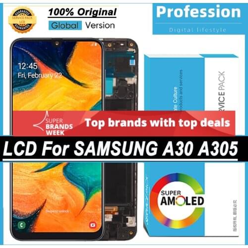 100% Original 6.4'' AMOLED Display for Samsung Galaxy A30 A305/DS A305F A305FD LCD Touch Screen Digitizer Assembly Repair Parts