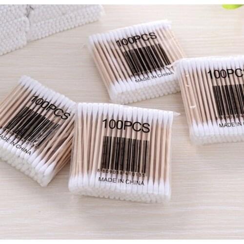 100pcs/ Pack Double Head Cotton Swabs Women Makeup Buds Tip for Medical Wood Sticks Nose Ears Cleaning Health Care Tools