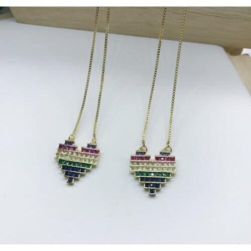 5pcs/lot Trendy Mixed Color Zirconia Charm heart Necklace Box Chain Pendant Jewelry