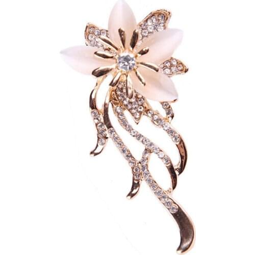 Fashionable Opal Stone Flower Brooch Pin Women Garment Accessories Jewelry Brooch Rhinestone Pin