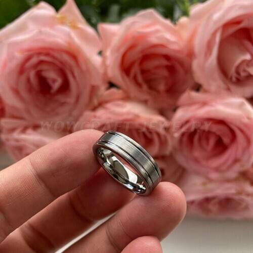 6mm Tungsten Rings Wedding Band Grooved Brushed Finish Double Grooved Flat Shape Size 5-15
