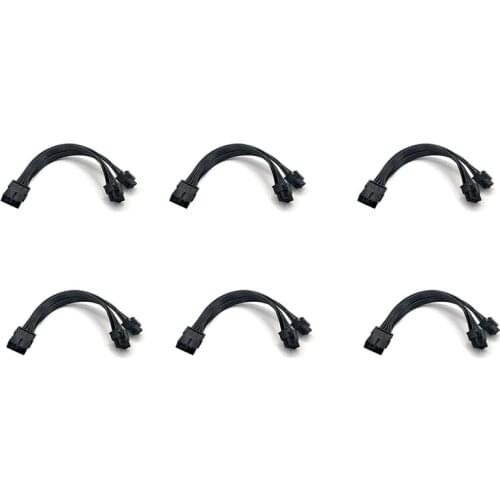 6Pcs 20cm 8 Pin Female to 2X8P(6+2)Pin Extention Power Cable Male 18AWG PCIe PCI Express Graphics Card Cable