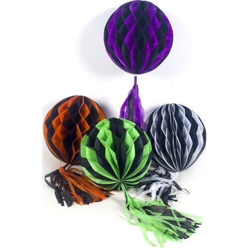8 pcs Halloween Hanging Ball 10 Inch Honeycomb Ball Paper Flower Lantern with Paper Tassel for Halloween Diy Decorative