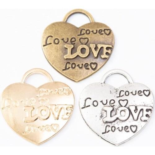 80pcs 23*21MM Tibetan vintage Silver color bronze love word heart charms pendants for bracelet earring diy jewelry making
