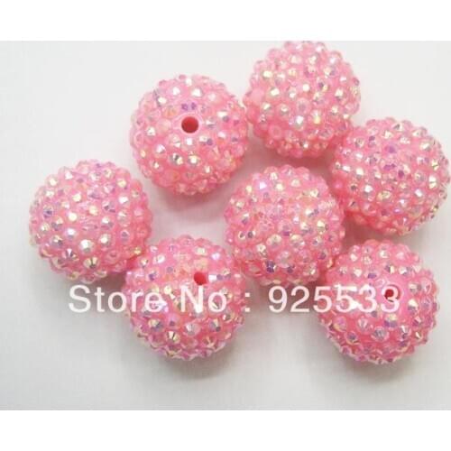 Free Shipping 100pcs Large Size 22mm Pink Resin Rhinestone Ball Beads Fit Chunky Necklace & Bracelet DIY