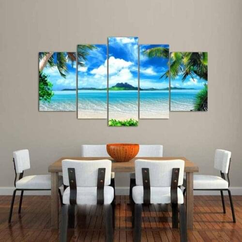 Big living room home decor Wall Art Picture printed Azure Sky Ocean White Clouds Coconut tree Painting on Canvas art /PT0202