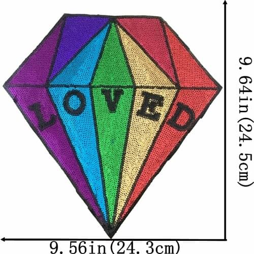 Big Motif LOVED Diamond Sequined Patches Sew on Embroidery Patch Badge DIY Sewing Accessories 25.4 x 24.1 cm Sequins Appliques