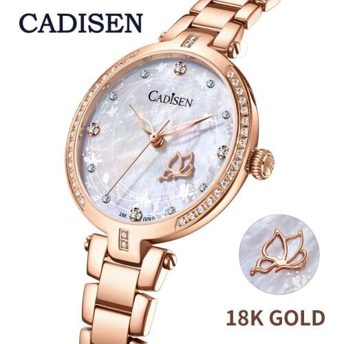 CADISEN Women Watches 18K GOLD Fashion Watch 2020 Designer Ladies Watch Luxury Brand Quartz Real Gold Wrist Watch Gift For Women