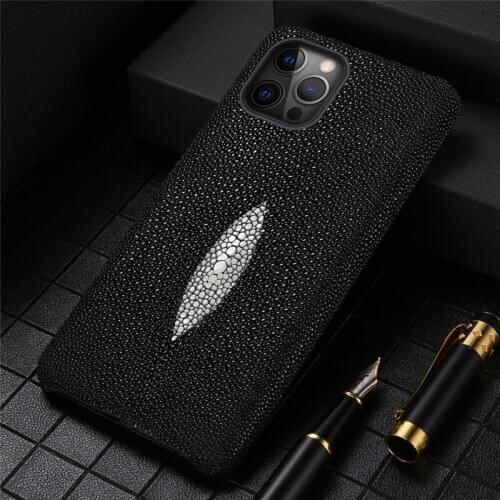 Genuine Stingray Leather Phone Case for iPhone 12 Pro Max 12 Mini 11 Pro Max SE 2020 X XR XS MAX 6 6S 8 7 Plus Luxury Coque Capa