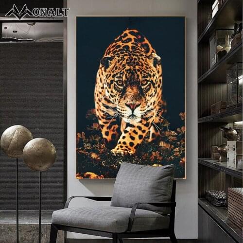 Black Golden Lion Tiger Parrot Among Flowers Luxurious Animal Poster Modern Art Canvas Painting for Living Room Wall Decoration
