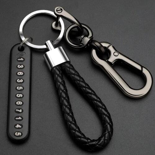 Fashion Anti-lost Car Keychain Phone Number Card Keyring Leather Bradied Rope Auto Vehicle Key Chain Holder Accessories Gift