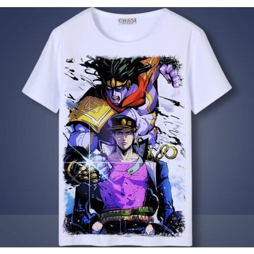 JoJos Bizarre Adventure Cosplay T Shirt Japanese Anime Cartoon Kujo Jotaro Printed Summer T-Shirt Short Sleeves Top Tee Costume
