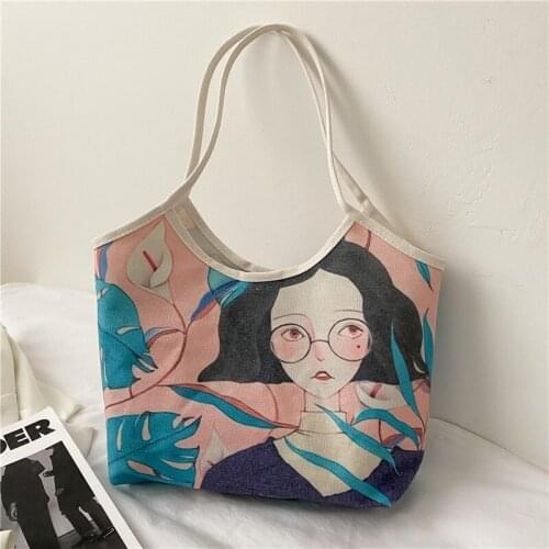 Girls Bag Canvas Tote Bag Hasp SOFT Vintage Shoulder Bag Handbag School Bags for Teenage Girls All-match Small Fresh Women Bag