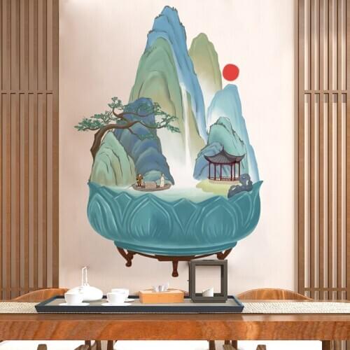 Chinese Style Retro Landscape Wall Sticker Living Room Background Wall Decoration 3D Wallpaper Decals Home Decor