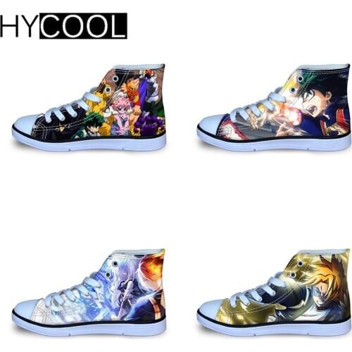 HYCOOL Hot Sales Kids Flats Sport Shoes My Hero Academia 3D Printing Boy Girls Casual Runing Sneakers High Tops Canvas Zapatos