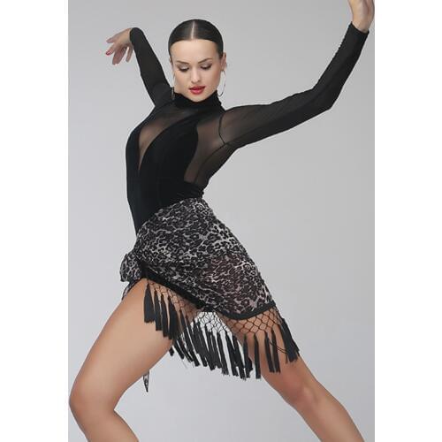 Latin dance skirt woman salsa skirt samba costume latin practice wear dance wear women Hip scarf dance costumes leopard tassel
