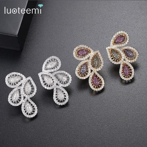 LUOTEEMI Leaves Crystal Big Stud Earrings with Multi Stones for Women Fashion Jewelry Boucle D'Oreille Femme Bijuteria Feminina