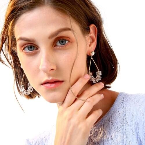 Perfect Quality Fashion Rhinestone Hoop Earrings Unique Statement Dangle Gold Oval Drop Hoops Earrings For Women Jewelry Gifts