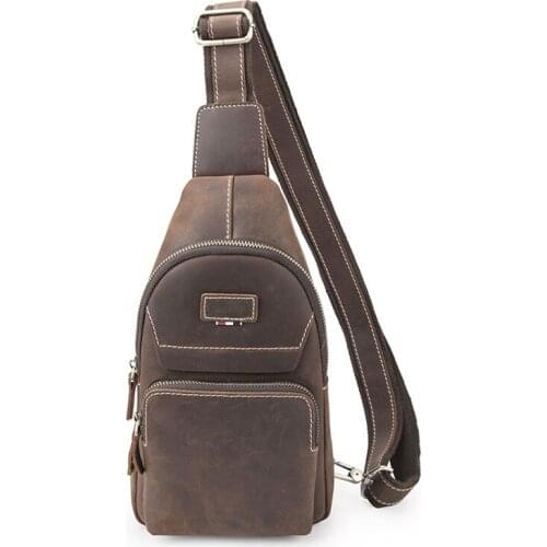 Crazy Horse Leather Mens Chest Bag Genuine Leather Chest Pack Vintage Crossbody Messenger Bag Men Zipper Shoulder Bag