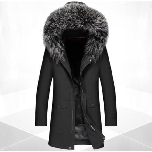 New Winter Rex Rabbit Hair Inner Bladder Men Pie Overcome Mens Mid-length Casual Fur Coat Fox Fur Collar Jackets Windbreaker
