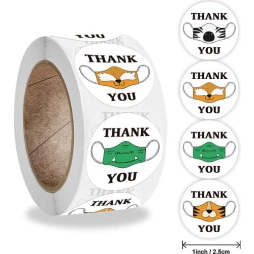 100-500pcs Round Face Mask Sticker "Thank You" Stickers Adhesive Labels Baking Wedding Decoration Birthday Party Sealing Sticker