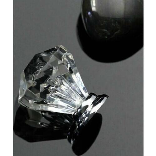 Good Cheaper Clear Acrylic Furniture Small knob Diamond head Drawer Cabinet Dresser Shoe Cabinet Pull Shiny silver Handle 25mm