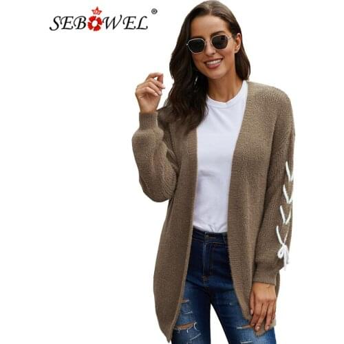 SEBOWEL 2020 New Fashion Long Sleeve Knitwear Cardigan Sweater Outwear for Women Autumn Winter Female Cozy Sweaters Coats S-XL