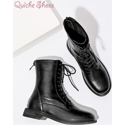 QuicheShoes 2021 NEW Martin boots women short boots British style knight boots thick heel flat snow boots Ankle boots